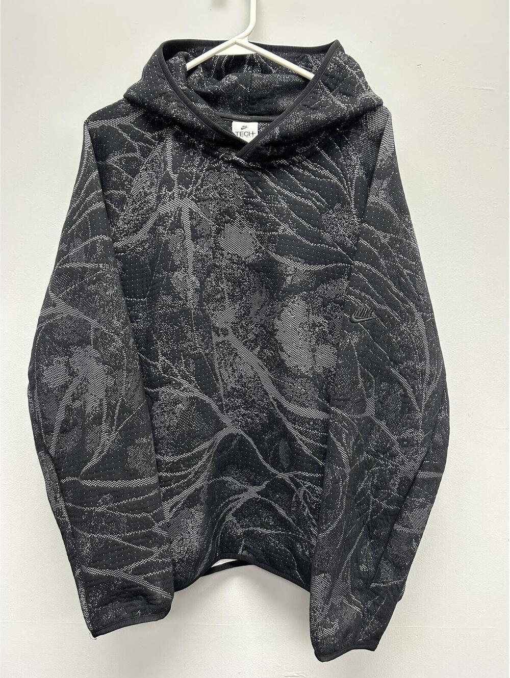 Nike Tech Fleece Black and Gray Patterned Hoodie with Zipper Pocket